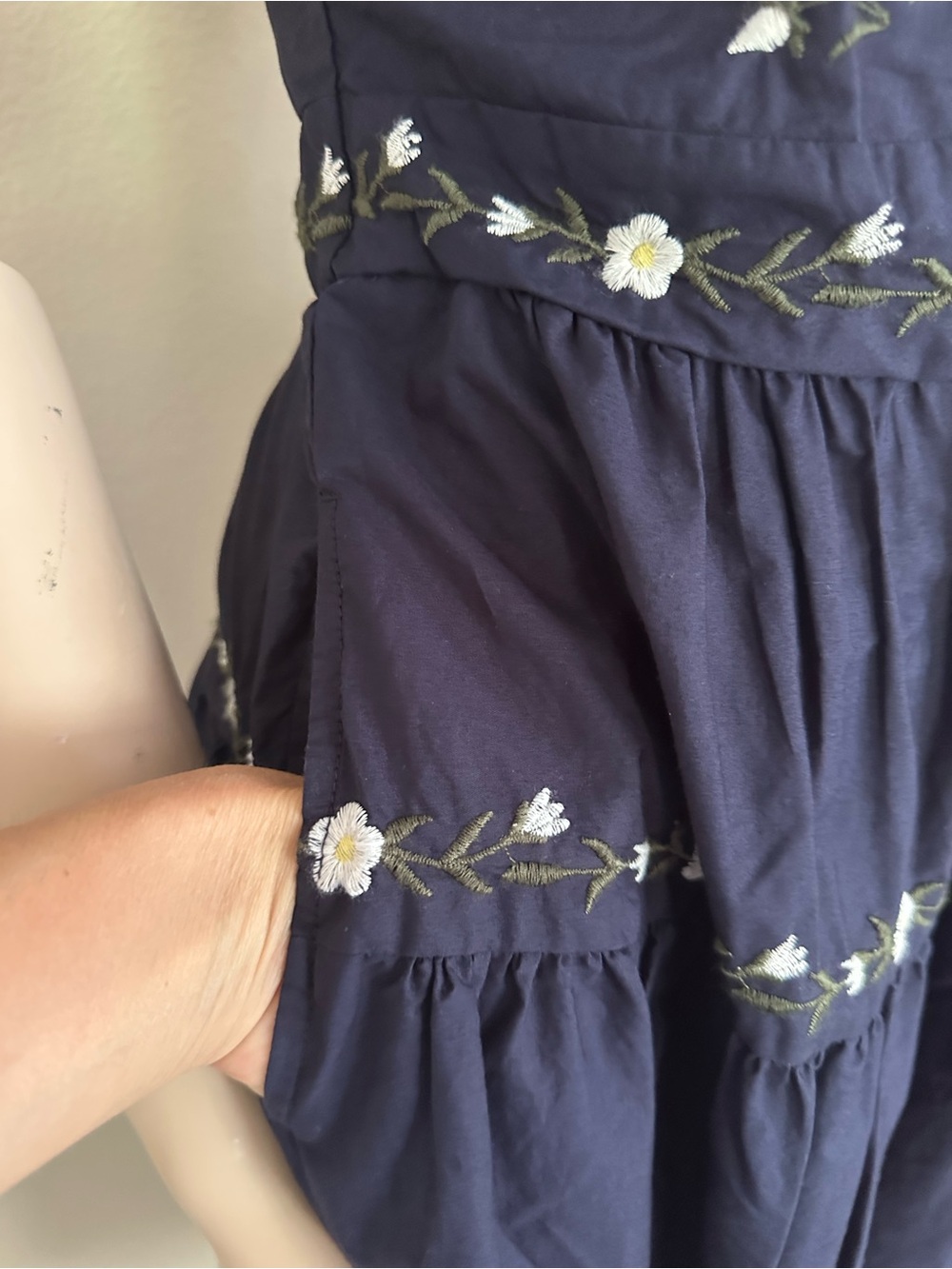 Navy Floral Embroidered Maxi Dress with Spaghetti Straps - Picture 3 of 4